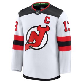 New Jersey Devils Dresy Fanatics Premium Nico Hischier 2024-25 Bílý Venkovní - Pánské